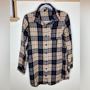 Long Sleeve Plaid Shirts Flannel Button Down Shacket oversized Top